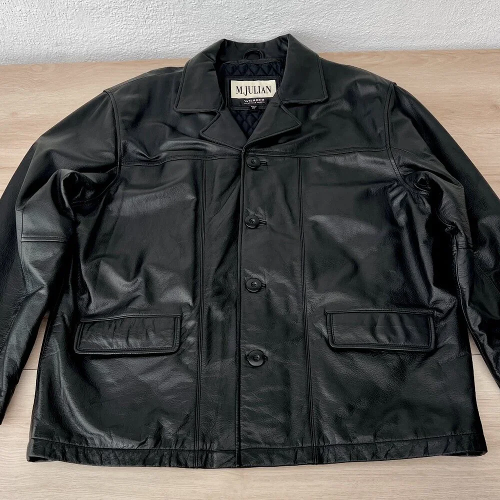 EUC Vintage 1990s M. Julian by Wilsons Leather Black Button Up Men's Car Coat XL